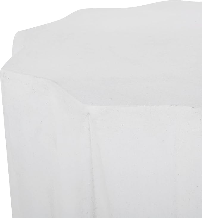 Outdoor Side Table 15.5" Geometric Shape Lightweight Concrete-Look Outdoor Indoor Accent Table Decorative Garden Stools, for Patio Porch Living Room, White