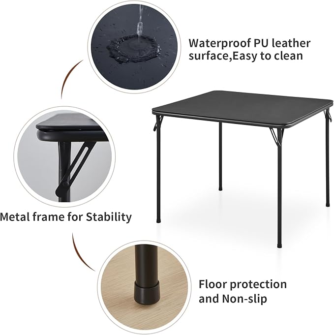 BOOSDEN Foldable Table, Folding Table for Indoor and Outdoor Use, 2.6 ft Square Card Table, Collapsible Design, Lightweight and Durable, Fold Up Tables, Ideal for Camping, Dining, Picnic, Black