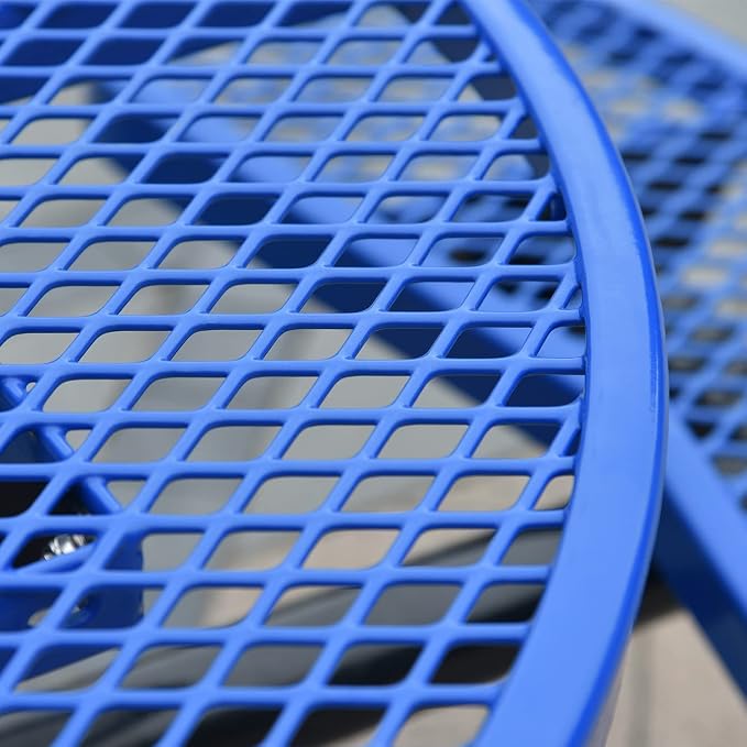 Heavy Duty Picnic Table for Outdoors 3200 lbs Load All Metal Dining Table with Umbrella Hole up to 1.5", Round Camping Table for Commercial Picnic Table with Benches, Blue