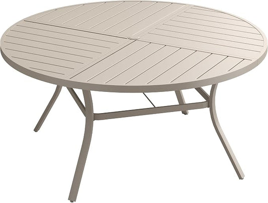 VICLLAX 50" Round Outdoor Table, Patio Dining Table for 6 with Umbrella Hole for Garden Lawn Deck Backyard, Sandshell