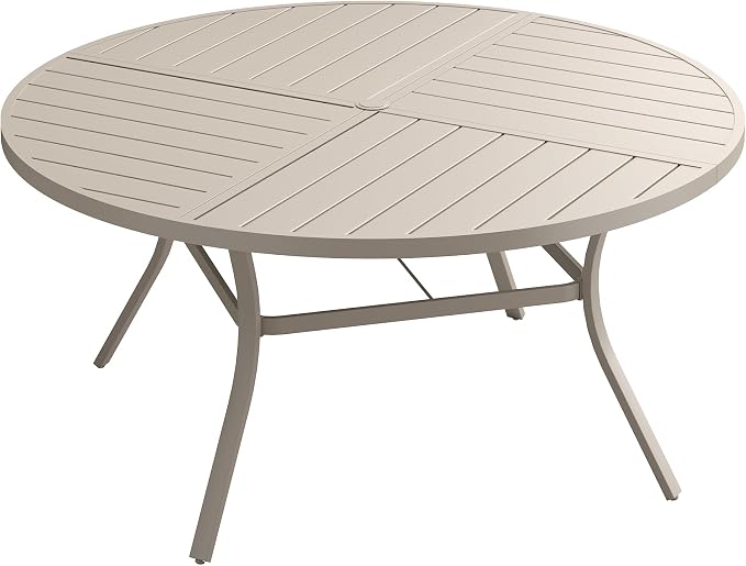 Patio Dining Table for 6, Round Metal Outdoor Table with Storage Shelf, 1.57" Umbrella Hole, 50" Outdoor Quartered Tabletop Dining Table for Backyard, Porch, Lawn, Sand
