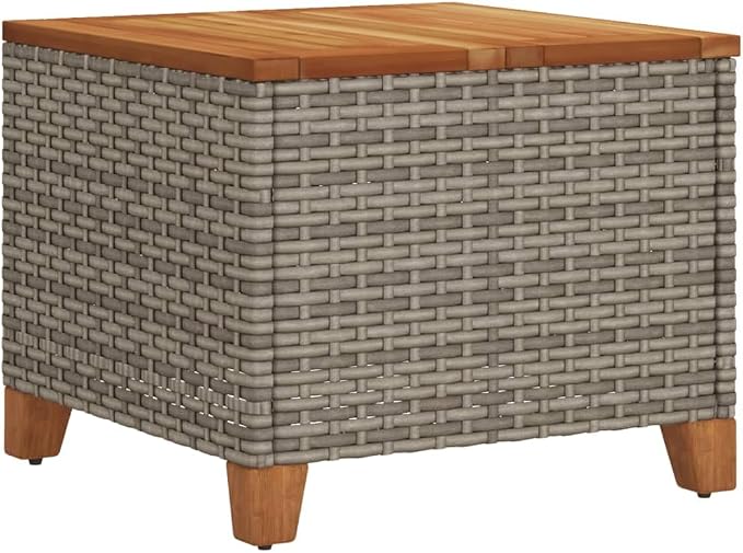 vidaXL Patio Table, Side Coffee Table with Steel Frame, Square Outdoor Table for Garden Backyard Balcony, Gray Poly Rattan Acacia Wood