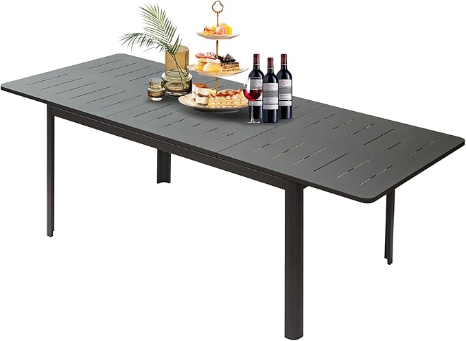 Domi Expandable Outdoor Dining Table for 6-8, Aluminum Patio Dining Table 65'' -95'', Rectangular Extendable Dining Table for Garden, Backyard, Porch