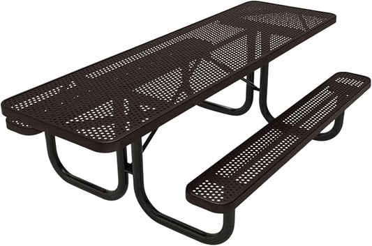 COATEDOUTDOORFURNITURE Heavy-Duty Portable ADA-Compliant Outdoor Picnic Table, Punched Steel Patio Dining Furniture Made in America (8ft Rectangular, Both-Side Handicap, Brown)