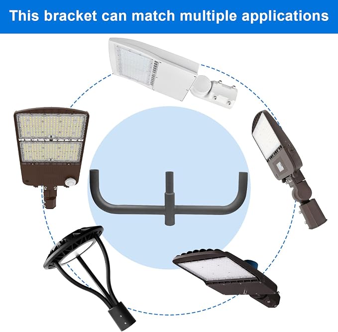 180 Degree Quad Bullhorn Tenon Adapte for 3 Lights,Outdoor Light Mounting Bracket for Round Pole,Triple Tenons for LED Parking Lot Light with Slip Fitte Mounting