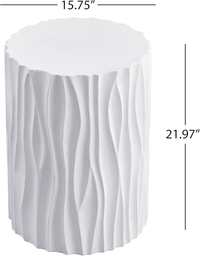 Christopher Knight Home Polaris Modern Outdoor Fluted Side Table, Round MGO Patio End Table, Lightweight Concrete Coffee Table, Garden Stool, Accent Table for Garden Balcony Poolside, White