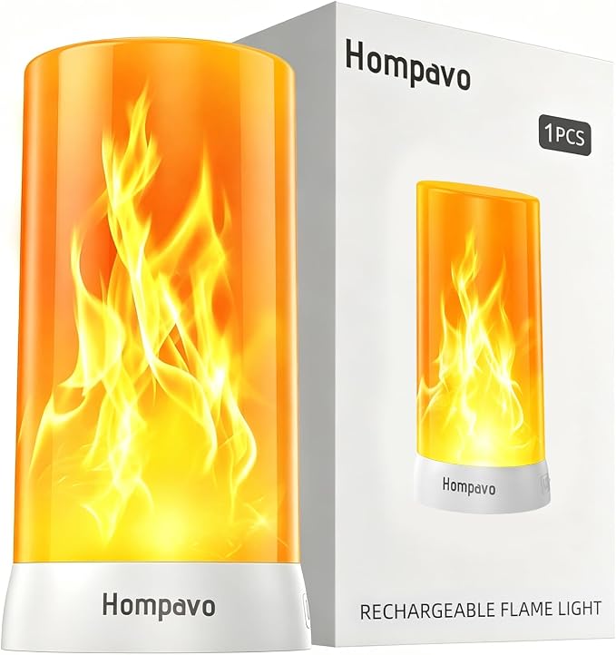Hompavo 【Upgraded Flame Lights, 4-Mode Rechargeable for Home Decor | Waterproof LED Battery Operated Flameless Candles, Pillar Flickering Lanterns for Room Patio Wedding Party Halloween Decor, 1