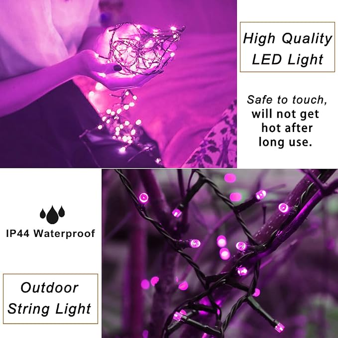 200 LED Purple Halloween Lights Outdoor String Lights, 66 ft | Green Wire Waterproof Twinkle Fairy Lights with Timer, 8 Modes Connectable String Lights Indoor Bedroom Halloween Decorations