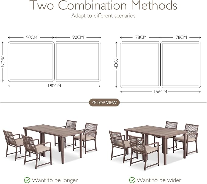 Aluminum Outdoor Dining Table - All-Weather Exposure, Waterproof and Rust-Proof Courtyard-Style Coffee Table Garden/Balcony/Poolside, Light Brown 1 Pcs
