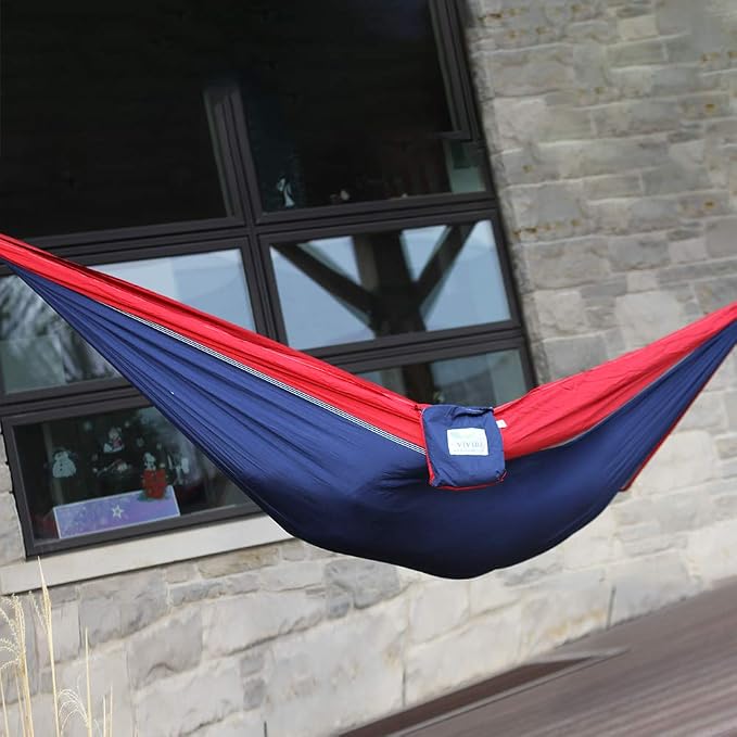 Vivere Parachute Nylon Double Hammock, Navy/Red
