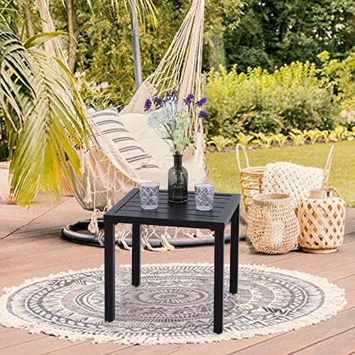 PHI VILLA Indoor Outdoor Small Metal Square Side/End Table, Patio Coffee Bistro Table, Black | Indoor