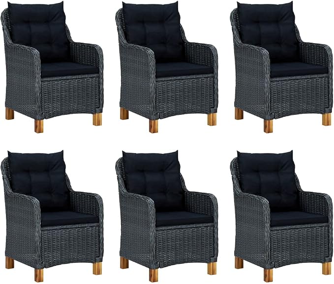 7 Piece Patio Dining Set with Cushions Poly Rattan Dark Gray Outdoor Rattan Furniture Set for Garden Backyard Dining Table with 6 Chairs