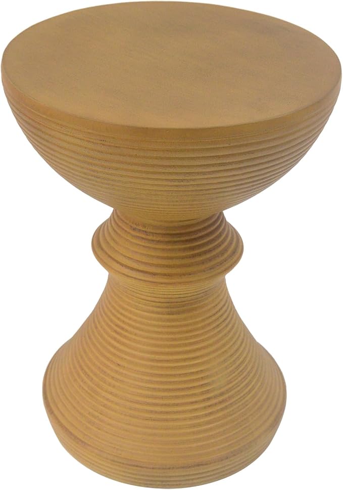 Christopher Knight Home Sunny 16" Outdoor Side Table with Hourglass-Shaped, Concrete Patio Side Table with Ribbed Design, Round Patio End Table, Wood-Like Finish Accent Table for Poolside, Natural