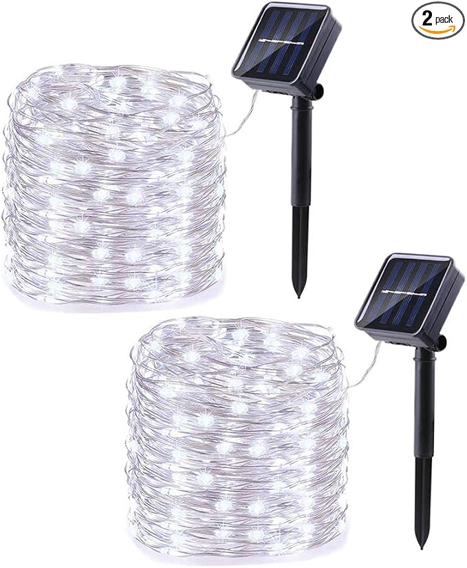 Lomotech Solar Fairy Lights Outdoor, 2 Pack Total 66ft 200 LED,White | Solar String Lights Waterproof 8 Modes Twinkle Lights for Outdoor, Patio, Garden, Yard, Party, Wedding, Tree Decoration