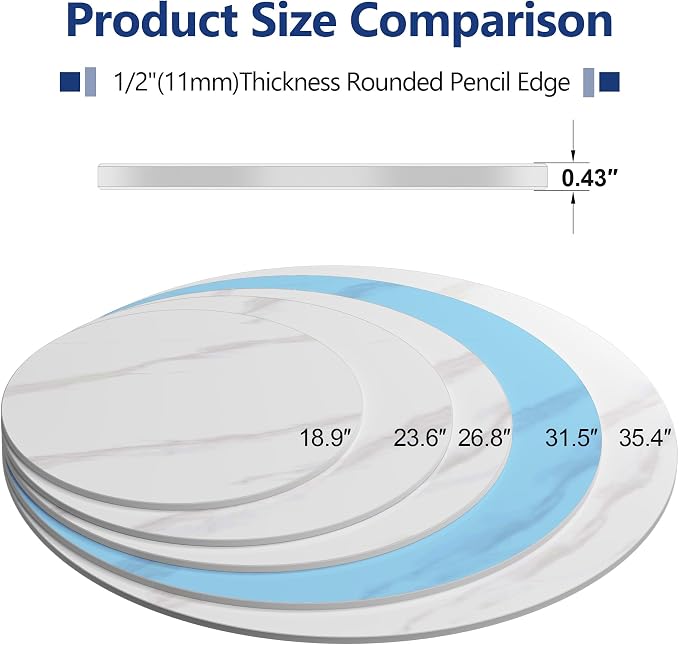 ZL ZELing Round Sintered Stone Table Top 31",Replacement Table Top for Indoor & Outdoor - Heat/Scratch Resistant Waterproof Ceramic DIY Desktop,Patio/Balcony/Bistro/Café & Dining Room (White)