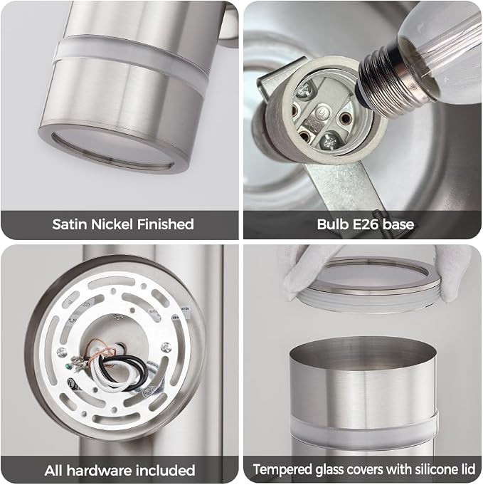 15" Stainless Steel Modern Outdoor Wall Sconce Cylinder Porch Light | E26 Base,UL listed,Brushed Nickel Up and Down Lights Outdoor Exterior Lighting Fixture for House Garage Patio Porch Garden