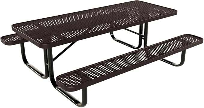COATEDOUTDOORFURNITURE Heavy-Duty Portable Outdoor Kids Table, Punched Steel Kids Picnic Table, Commercial-Grade Picnic Table, Made in America (6ft Rectangular, Childrens, Brown)