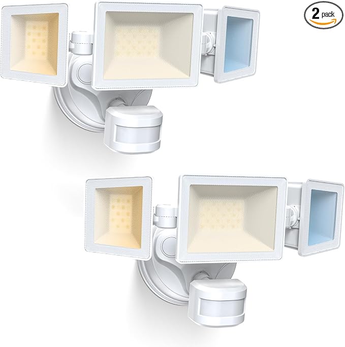 ALUSSO 2 Pack Motion Sensor Outdoor Lights Hardwired(Not Solar),40W 4500LM Flood Lights Outdoor 120V,3 Modes(Dusk to Dawn/Auto/On Time),3CCT 3000K/4000K/6500K Security Light for Garage Yard Porch,ETL