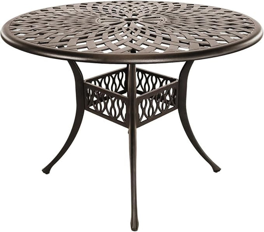 42" Cast Aluminum Outdoor Dining Table,Dining Conversation Side Table, Patio Bistro Table with 1.97" Umbrella Hole for Backyard, Garden, Patio, Porch