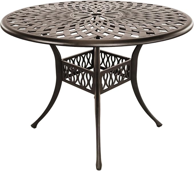 5 Piece Cast Aluminum Outdoor Dining Set, Outdoor Table and Chairs Set of 4, Patio Dining Set with 4 Chairs and 42" Round Table, Patio Conversation Set with 1.97" Umbrella Hole