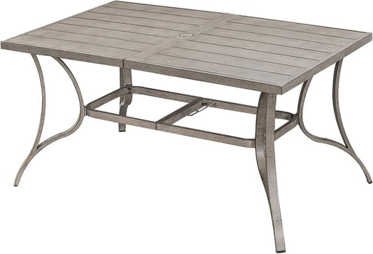 Patio Dining Table for 6, Never Rusts Outdoor Dining Table with Umbrella Hole, 59.8" x 35.8" Rectangle Patio Table, 6 Person Aluminum Outdoor Patio Table for Deck, Garden Poolside, Limed Oak