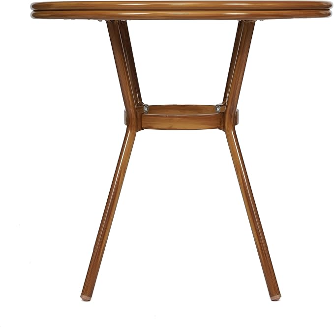 Flash Furniture Lourdes Indoor/Outdoor Commercial Bistro Table - Tempered Glass Top - PE Rattan - Natural Bamboo Print Aluminum Frame - 31.5" - White/Navy