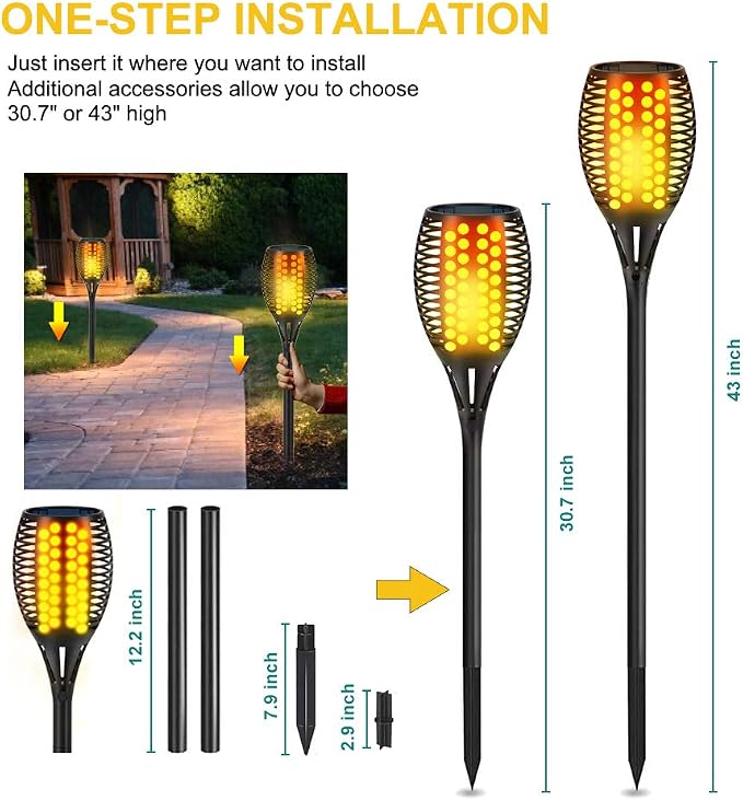 Aityvert 43" Flickering Flame Solar Torch Lights Outdoor Waterproof, 4 Pack | Realistic 96 LED Flame Effect,Higher & Larger 10-12 Runtime,Landscape Decoration Auto On/Off for Yard Garden Pathway