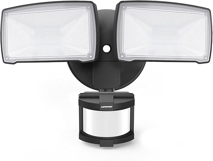 LEPOWER Hardwired LED Security Lights Motion Sensor Outdoor, 40W 4000LM | 5500K Daylight, 72 FT Range & 180° Detection, Easy to Install, IP65 Waterproof, 2 Head Flood Light for Garage, Yard, Porch