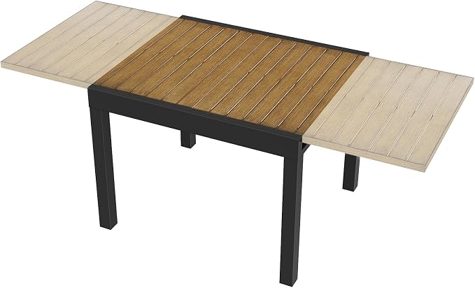 Expandable Patio Dining Table, Never-Rust Aluminum Extendable Outdoor Dining Table for 4-8 Person, 38"-77" Adjustable Indoor Outdoor Expandable Patio Table for Garden, Porch, Deck, Teak