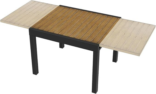Expandable Patio Dining Table, Never-Rust Aluminum Extendable Outdoor Dining Table for 4-8 Person, 38"-77" Adjustable Indoor Outdoor Expandable Patio Table for Garden, Porch, Deck, Teak