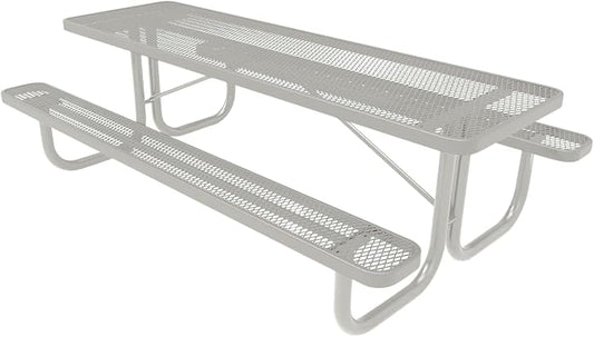 COATEDOUTDOORFURNITURE Heavy-Duty Portable Outdoor Picnic Table, Thermoplastic Coated Expanded Metal Commercial-Grade Patio Furniture Made in America (8ft Rectangular, Grey with Grey Frames)