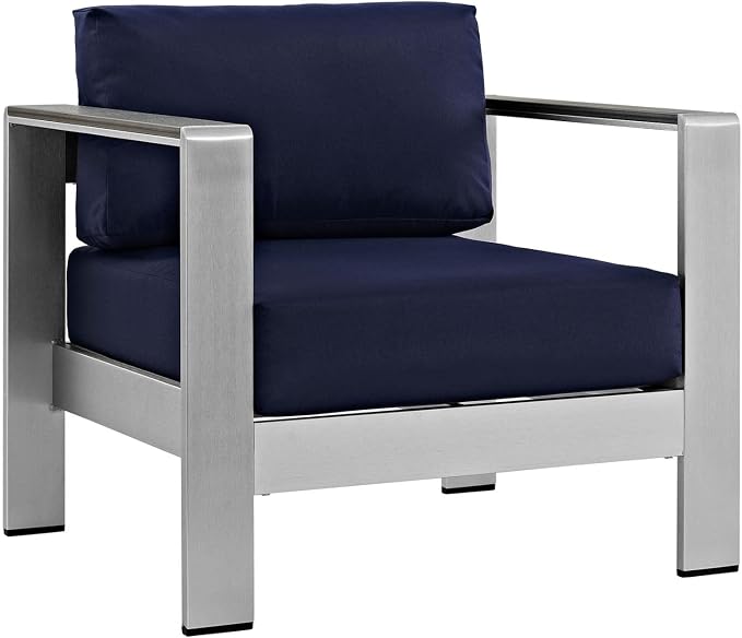 Modway Shore 6-Piece Aluminum Outdoor Patio Sectional Sofa Set in Silver Navy