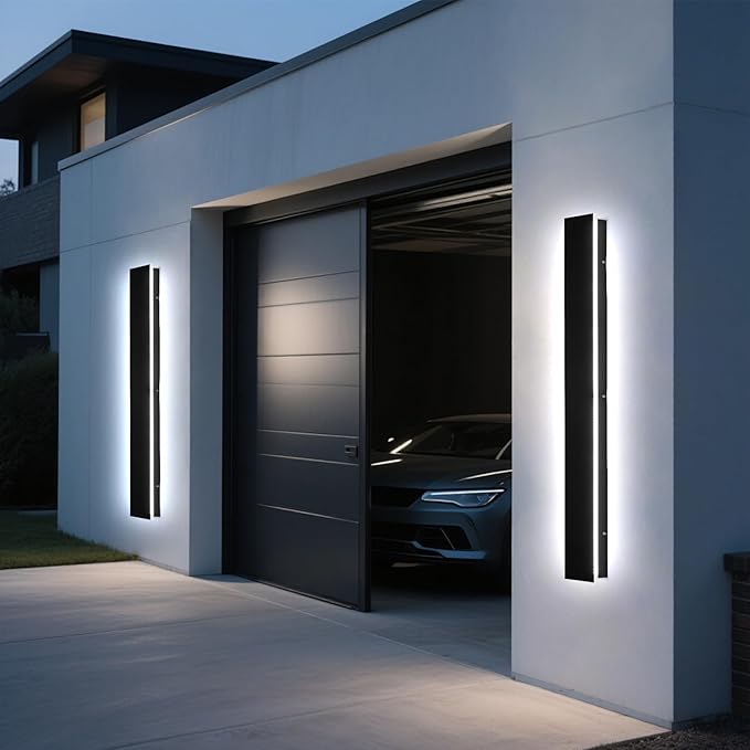 Modern Outdoor Wall Lights - 2pack 59inch Dimmable Black Exterior Light Fixtures Wall, Porch Lights Outdoor Wall Sconce, Patio Long Strip Wall Light Fixtur Outside for Garage, House(4.72 Inch Wide)