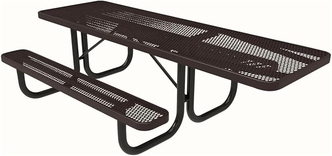COATEDOUTDOORFURNITURE Heavy-Duty Portable ADA-Compliant Outdoor Picnic Table, Expanded Metal Patio Dining Furniture Made in America (8ft Rectangular, One-Side Handicap, Brown)