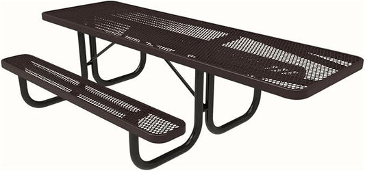 COATEDOUTDOORFURNITURE Heavy-Duty Portable ADA-Compliant Outdoor Picnic Table, Expanded Metal Patio Dining Furniture Made in America (8ft Rectangular, One-Side Handicap, Brown)