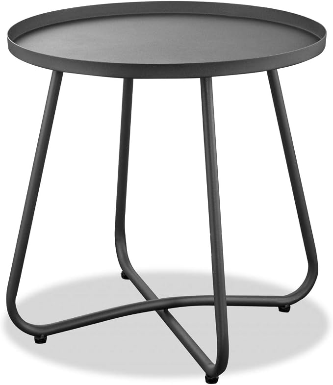 HomeRoots 18" Gray Rounded Aluminum Outdoor Side Table