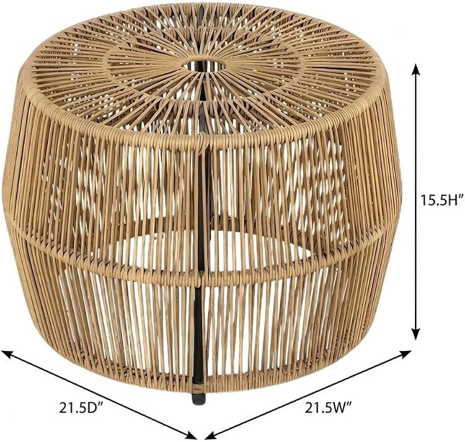 Brown Wicker Round Outdoor Coffee Table, Stylish Weather-Resistant Design, Durable Construction for Patio, Garden, Outdoor Lounge