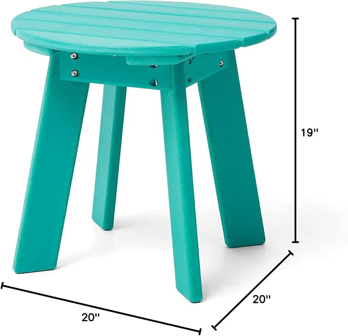 20''D Outdoor Patio HDPE Round Adirondack Side Table, 20" D, Aqua