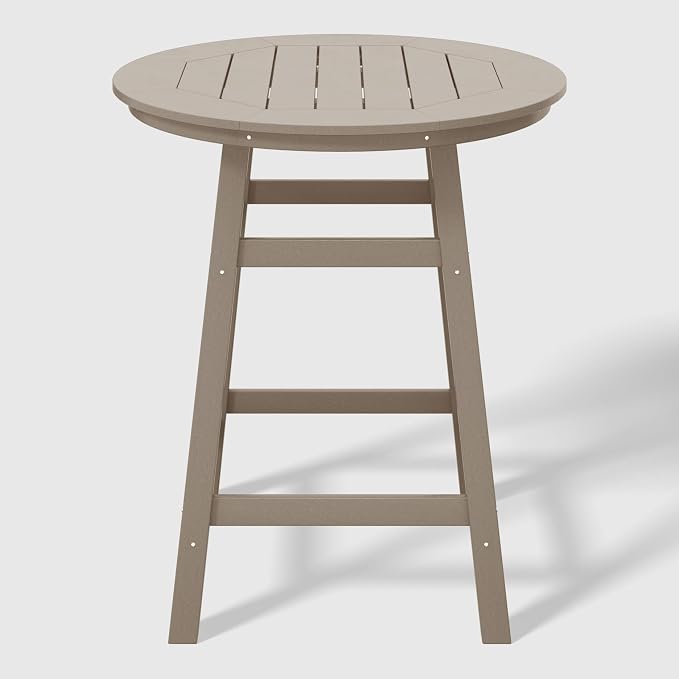 WestinTrends Outdoor 35" HDPE Round Patio Counter Height Bar Table, Weathered Wood