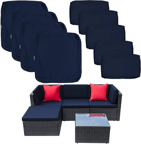 No Stretch,9Pack Outdoor Cushion Covers for 5Pcs 4-Seater Patio Furniture | 600D Oxford Cloth,Patio Sectional Sofa Chair Couch Seat Cushion and Pillow Slipcovers Replacement,Cream-Covers Only