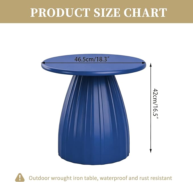 Round Metal Outdoor Patio Side Table, Steel Outdoor Accent Table, Small Patio End Table, for Garden, Pool, Yard, Balcony, Living Room, Deck, Weather Resistant, No Assembly, Blue