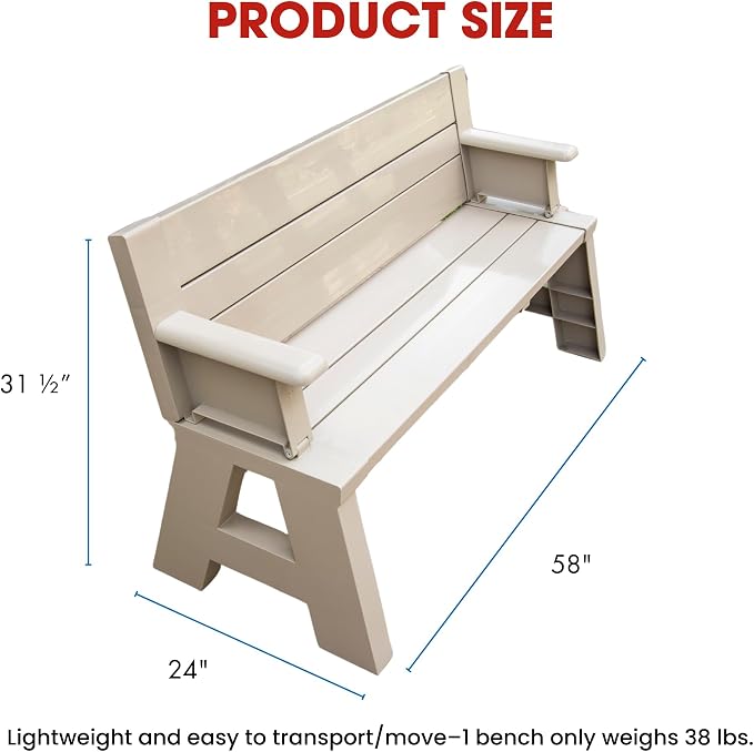 Convert-a-Bench Gen 1 2-in-1 Outdoor Convertible Bench to Picnic Table | Space-Saving, Weather-Resistant Patio Furniture for Yard, Deck, Garden | Easy Assembly & Durable Design - 1 Bench/Order, Adobe