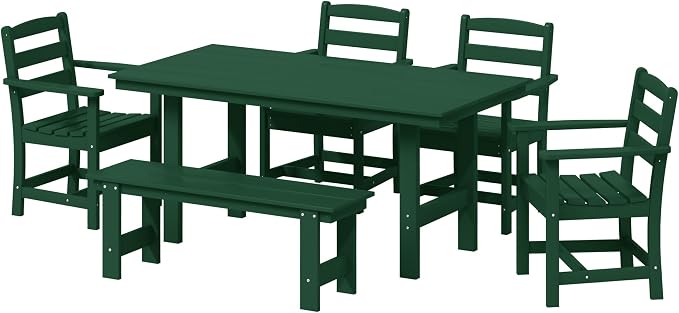 WestinTrends Ashore 6-Piece Outdoor HDPE Patio Dining Table Set with Bench, Dark Green