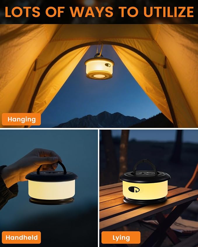 2-Pack Camping String Lights, Retractable 4 in 1 Camp Lights | 32.8FT Rechargeable Fairy Lamp Outdoor Waterproof, RGB Portable Hanging Lantern for Outside Tent Patio Awning RV Essentials