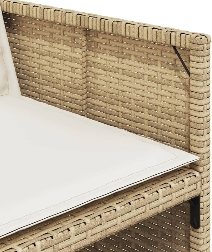 11 Piece Patio Dining Set with Cushions Beige Poly Rattan Outdoor Furniture Table and 6 Chairs with Foldable Backrest Space-Saving Design for Garden Backyard Deck Entertaining