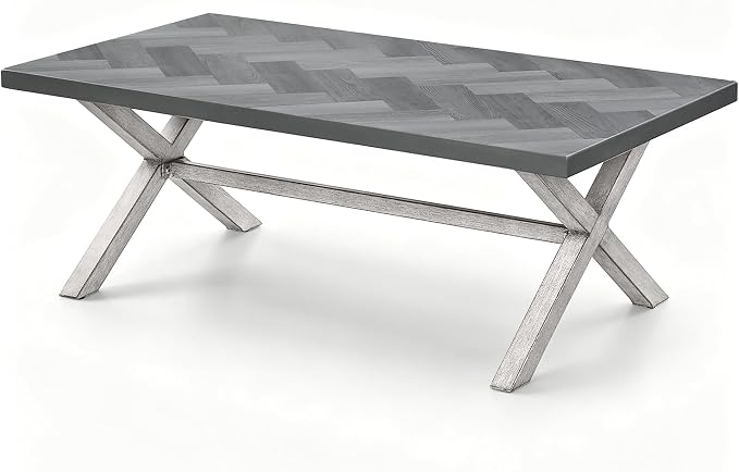 Aluminum Outdoor Coffee Table, Never Rusts Rectangle Patio Coffee Table with Resin Tabletop, Aluminum Outdoor Furniture Coffee Table for Patio, Poolside, Garden, Balcony, White Oak
