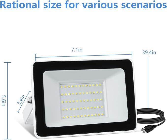 UFOND 5000 Lumen LED Flood Light with Plug, 2 Pack Outdoor Floodlight | Waterproof Security Lights, Lighting Angle Adjustable Wall Lights for Garage Gate Garden Yard Patio Porch