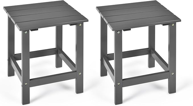 Tangkula Square Outdoor Side Table, Adirondack Table, Outdoor Indoor Chairside End Tables, Weather Resistant, Patio Side Table for Lawn Garden Balcony Backyard Living Room (2, Grey-Square)