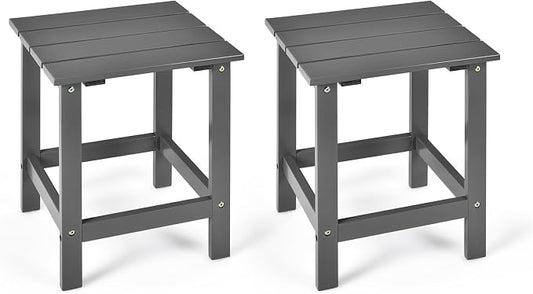 Tangkula Square Outdoor Side Table, Adirondack Table, Outdoor Indoor Chairside End Tables, Weather Resistant, Patio Side Table for Lawn Garden Balcony Backyard Living Room (2, Grey-Square)