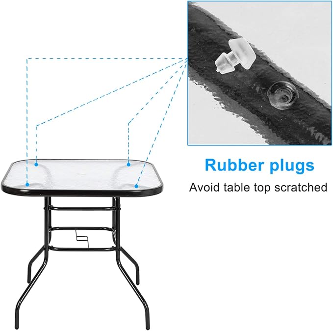 Outdoor Table Patio Table Dining Table with Tempered Glass Umbrella Hole for Lawn Balcony, Yard